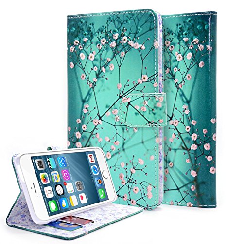 iPhone 6 Plus Case, iPhone 6S Plus Case, NageBee - Design Premium PU Leather Wallet Pouch Case for iPhone 6 Plus & 6S Plus (Design Plum Blossom)