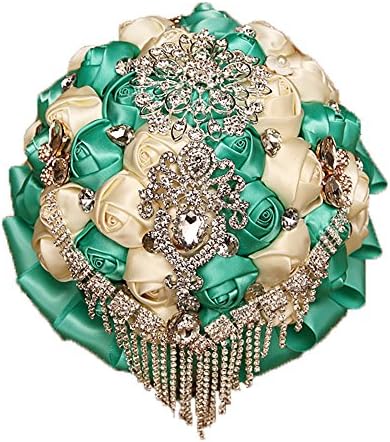 Seapearlwedding Crystal Pendant Green Rose Bride Holding Bouquets Wedding Accessories