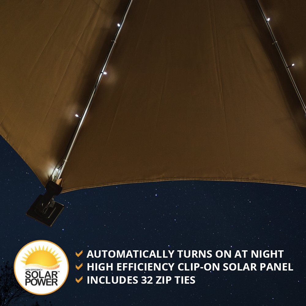 Umbrella Solar String Lights Cool White 72 total LEDs, 8 strings, 9