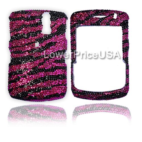 Blackberry 8300 Genuine Swarovski Crystal (7ss) Hot Pink Zebra Design Faceplate Cover Case