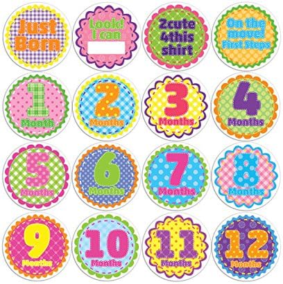 Belly Doodles 16 Baby Month Milestone Stickers for Girls 3.94inch (1-12 Months)