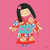 Oopsy Daisy Kimono Girl Long Bob Stretched Canvas Wall Art by Rachel Taylor, 10-1/2 by 10-1/2-Inch