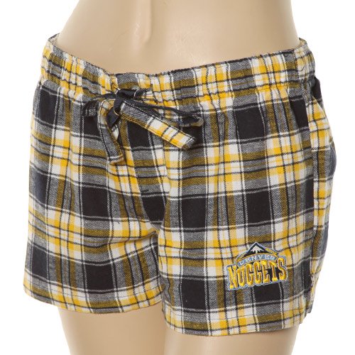 NCAA Denver Nuggets Ladies Navy Blue-Gold Plaid Harmony Pajama Shorts (Large)