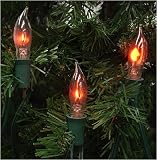 Set Of 7 Flicker Flame Christmas Lights With Green Wire