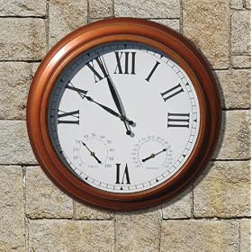 24-Inch Radio Controlled Indoor Outdoor Clock with Thermometer and Humidity Gauge, Copper... by 