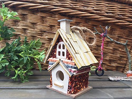 Mini Birdhouse Tiny Stacked Brick Terrarium Birdhouse Hand-Painted Palm Shingles Red Pepper Siding