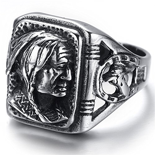 Kstyle Jewelry Mens Stainless Steel Ring, Biker, Silver, Black, Indian, KR2222