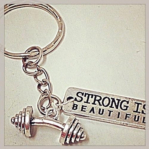 Strong Is Beautiful Silver Keychain Message of Strength Gift for Fitness Bodybuilding Crossfit