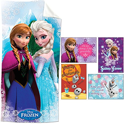 (Gift Set) Disney's Frozen Set/4 Laminated Magnets & 1 Beach/Pool Towel