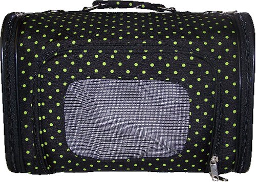 Designer Dog Carrier-Blackw Lime Polka Dots