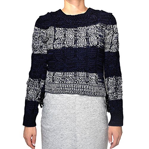 (プラダ)PRADA ボーダー レース コットン セーター　ダークパープル　40 ［中古］