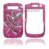 Blackberry Curve 8900 Javelin Genuine Swarovski Crystal (7ss) Hot Pink Leaf Design Faceplate Cover Case