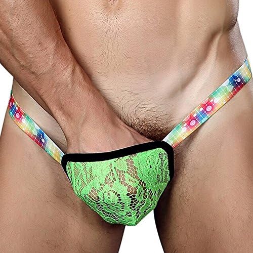 Unilove Men's Sexy Coloful Lace G-string Elastic Lingerie Underwear (L, Green)