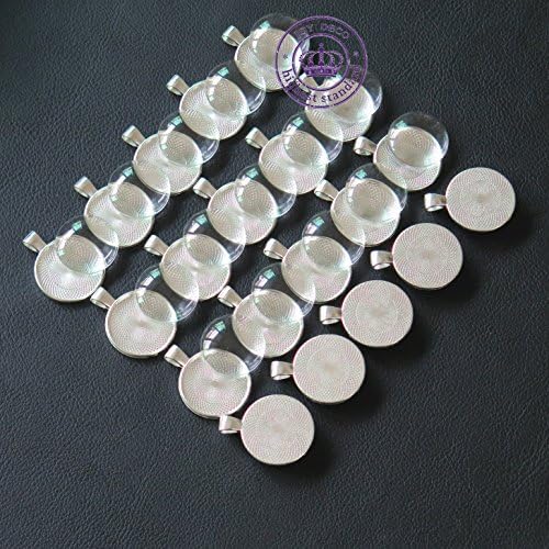 Joy Deco 20 Sets 1 Inch Alloy Cabochon Frame Setting Tray Pendant with Round Glass Dome Tile Cabochon 25mm-Shiny Silver (Tr01)