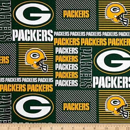 NFL Cotton Broadcloth Greenbay Packers Patchwork Green/Yellow Fabric By The Yard