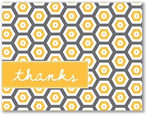 Thank You Cards, Recycled Stock, Mustard Yellow and Gray Honeycomb - Pippa by Two Poodle Press