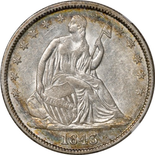 1843 50C NGC AU55 Seated Liberty Half Dollar No Motto-image