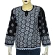 Summer Tops Black Cotton Chikan Embroidered Size M