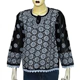Summer Tops Black Cotton Chikan Embroidered Size M