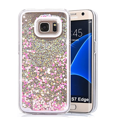 Galaxy S7 Edge Case, VEGO Glitter Flowing Liquid Bling Transparent Sparkle Floating Hard Case Cover for Samsung Galaxy S7 Edge (Pink)