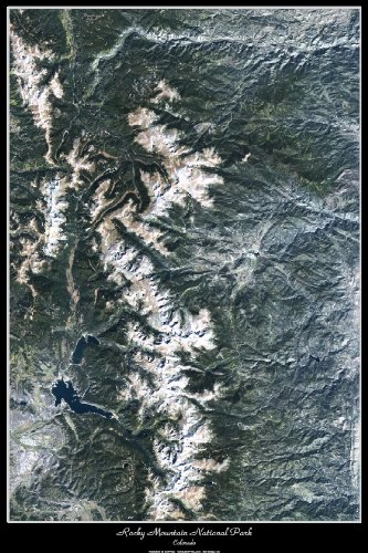Laminated Rocky Mountain National Park, Colorado satellite poster photo print view map: 24