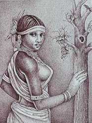 Tribal Face Painting(pen & Ink on Ivory Sheet)