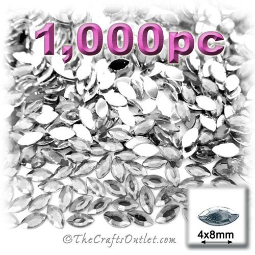 1,000pc Rhinestones Eye Shaped (Navette) 4x8mm flatback Crystal Clear CLR