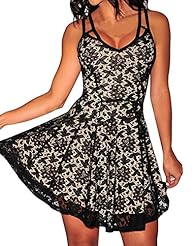 Sexy V-neck Illusion Lace Sleeveless Babydoll Club Dress/Party Dress/Midi Dress 