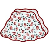 Scallop Edge Poinsettia & Snowflakes Holiday Wedge-Shaped Placemat for Round Tables