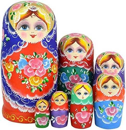 Leegoal New Set of 7pc Nesting Dolls Authentic Russian Wooden Matryoshka Birthday Gifts
