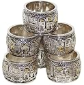 KARSHI Jewish Silver Napkin Rings - Old City of Jerusalem Motif, Set of 6