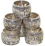 KARSHI Jewish Silver Napkin Rings - Old City of Jerusalem Motif, Set of 6