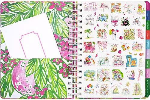 Lilly Pulitzer 17 Month Jumbo Agenda with Family Sticker Set Bundle (Red Right Return)