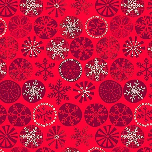 Makower Fabrics Snowflake on Red Cool Yule Christmas Collection 100% Cotton Fabric Per Fat Quarter