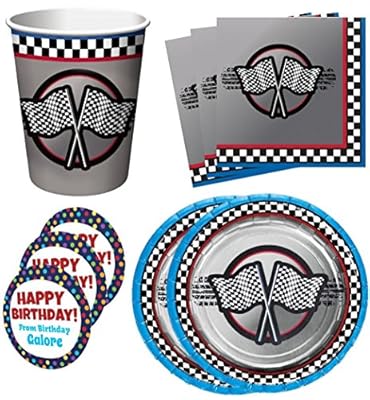 Race Car Racing Birthday Party Supplies Set Plates Napkins Cups Kit for 16 Plus Stickers