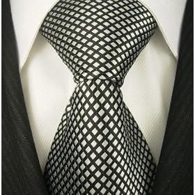 Diamond Black & Silver100% Silk Woven Mens Designer NeckTie