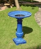 Smart Solar 25372RM1 Athena Glazed Blue Ceramic Birdbath Fountain With Solar on Demand