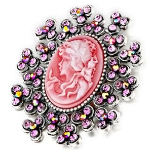 Pugster Classic Antique Lady Maiden Profile October Birthstone Red Beauty Cameo Floral Light Red Swarovski Crystal Diamond Accent Brooches And Pins