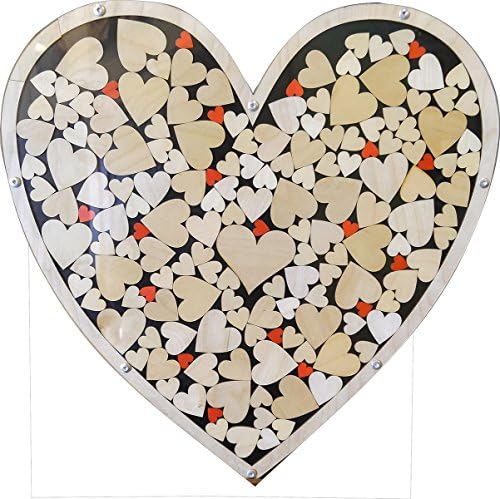 Heart Drop Alternative Wedding Guest Book Wood Shadow Book with Multi-Sized Heart Charms