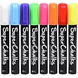 SuperChalks Color Liquid Chalk Marker Pens 8-pack - 4mm Reversible Tip - ONLY SUITABLE FOR NON POROUS SURFACES