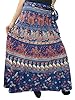 Mogul Wrap Skirt Ink Blue Cotton Elephants Printed Boho Dress Indian Long Skirts