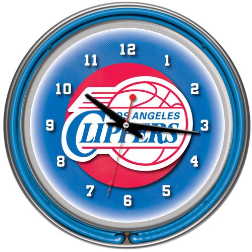 NEW Los Angeles Clippers NBA Chrome Double Ring Neon Clock (Game Room Products)