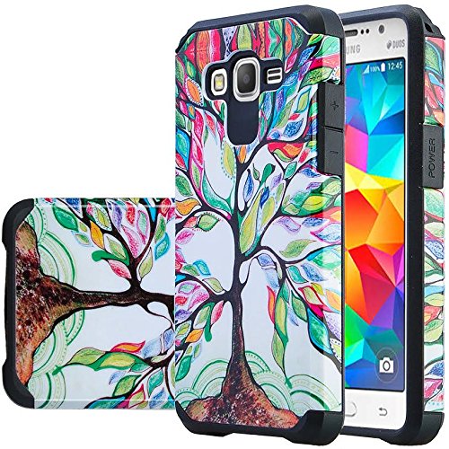 Galaxy Grand Prime Case, Samsung Galaxy Grand Prime [Shock Absorption / Impact Resistant] Hybrid Dual Layer Armor Defender Protective Case Cover for Galaxy Grand Prime / Go Prime, Colorful Tree Hybrid