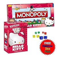 The Hello Kitty Monopoly and Hello Kitty Yahtzee Collector's Set w/ Free Rainbow Dice Pack