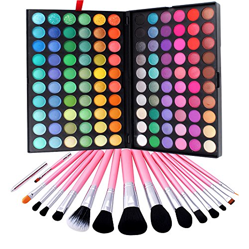 5SFACE® Eye Shadow Palette Makeup Kit 120 Colour Makeup Kit Set Make Up Professional Box + Beautiful 15pcs Natural Goat and Badger Cosmetic Makeup Makeup Brush Set Pink (120 colors eyeshadow palette + 15 pcs pink makeup brushes set)