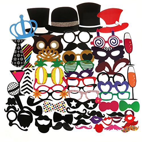 Tinksky Photo Booth Props 60pcs Kit for Wedding Party Birthdays Photobooth Dress-up Accessories & Party Favors