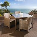 Rattan Garden Dining Set Square Table + 4 Large Carver Chairs Brown