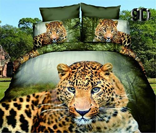 Rixin 3D Print Leopard Rest In The Forest 4 Pcs Bedding Cover Set Beding Sheet Pillow Twin Size