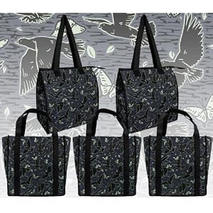 Birdwatcher WILD BIRDS Shopping Bags 5 Pc Set Reusable Grocery Bags 2 Insulated Zipper Closure Totes and 3 Re-Usable Designer Look Shopping Bags