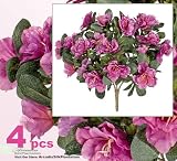 FOUR 15" Azalea Artificial Silk Flower Bushes with Bendable Stems